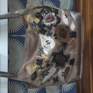 Braccialini made in Italy suede and piecework leather flower purse shoul…